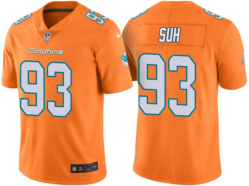 Men's Miami Dolphins #93 Ndamukong Suh Orange Color Rush Limited Jersey