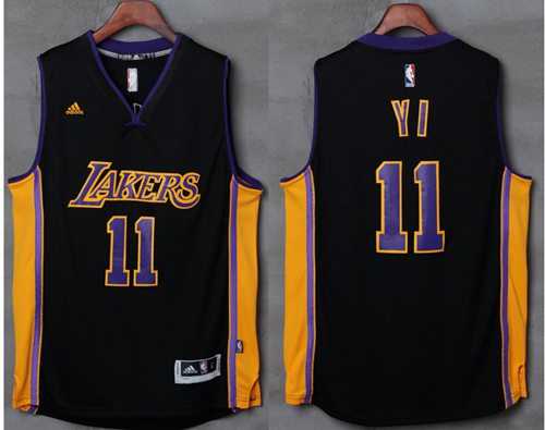 Los Angeles Lakers #11 Yi Jianlian Black(Purple NO.) Stitched NBA Jersey