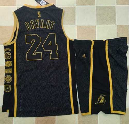 Los Angeles Lakers #24 Kobe Bryant Black Serpentine Retirement Memorial A Set Stitched NBA Jersey