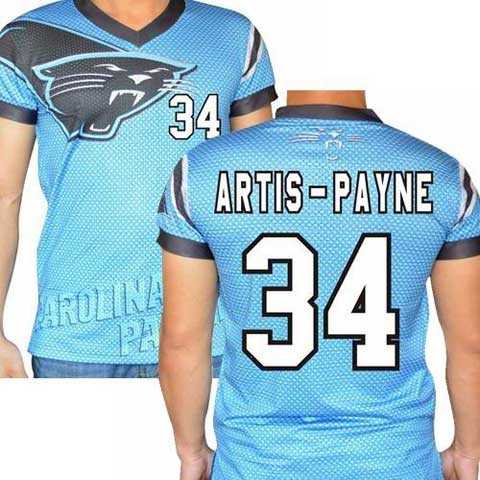 Carolina Panthers #34 Cameron Artis-Payne Stretch Name Number Player Personalized Blue Mens Adults NFL T-Shirts Tee Shirts