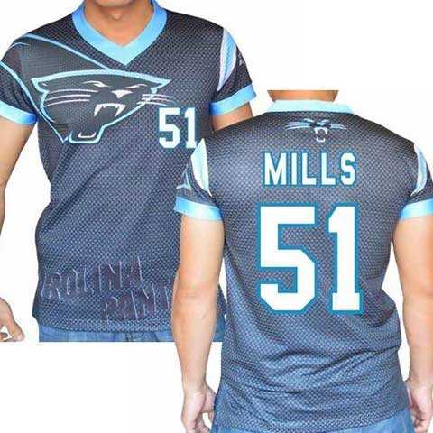 Carolina Panthers #51 Sam Mills Stretch Name Number Player Personalized Black Mens Adults NFL T-Shirts Tee Shirts