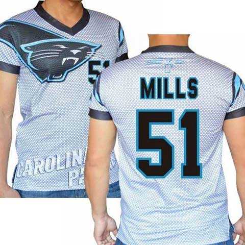 Carolina Panthers #51 Sam Mills Stretch Name Number Player Personalized White Mens Adults NFL T-Shirts Tee Shirts
