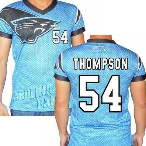 Carolina Panthers #54 Shaq Thompson Stretch Name Number Player Personalized Blue Mens Adults NFL T-Shirts Tee Shirts