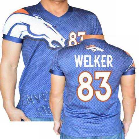 Denver Broncos #83 Wes Welker Stretch Name Number Player Personalized Blue Mens Adults NFL T-Shirts Tee Shirts