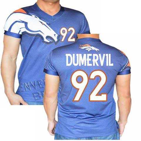 Denver Broncos #92 Dumervil Stretch Name Number Player Personalized Blue Mens Adults NFL T-Shirts Tee Shirts
