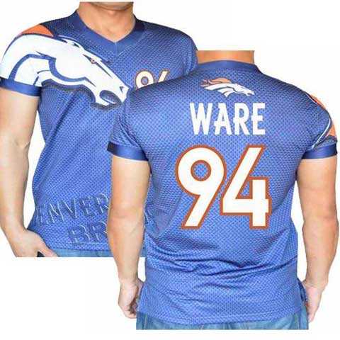 Denver Broncos #94 DeMarcus Ware Stretch Name Number Player Personalized Blue Mens Adults NFL T-Shirts Tee Shirts