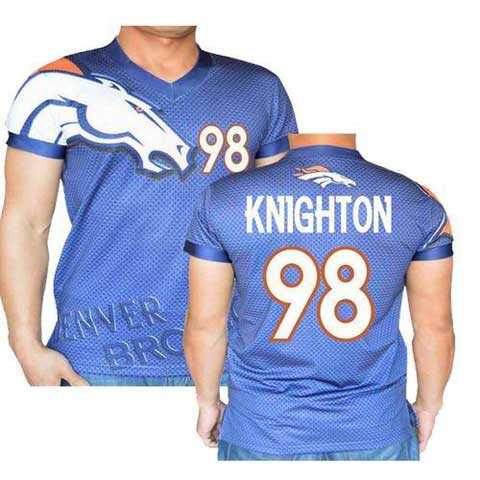 Denver Broncos #98 Knighton Stretch Name Number Player Personalized Blue Mens Adults NFL T-Shirts Tee Shirts