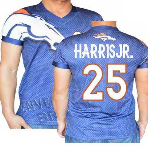 Denver Broncos Navy #25 Chris Harris Jr Stretch Shirt Name Number Player Personalized Blue Mens Adults NFL T-Shirts Tee Shirts