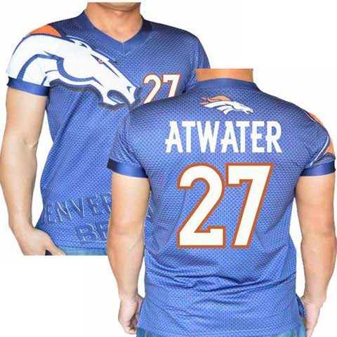 Denver Broncos Navy #27 Steve Atwater Stretch Shirt Name Number Player Personalized Blue Mens Adults NFL T-Shirts Tee Shirts