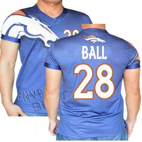 Denver Broncos Navy #28 Montee Ball Stretch Shirt Name Number Player Personalized Blue Mens Adults NFL T-Shirts Tee Shirts
