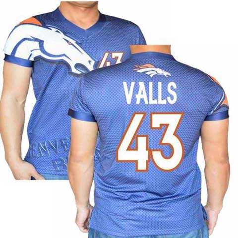 Denver Broncos Navy #43 Valls Stretch Shirt Name Number Player Personalized Blue Mens Adults NFL T-Shirts Tee Shirts
