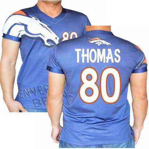 Denver Broncos Navy #80 Julius Thomas Stretch Shirt Name Number Player Personalized Blue Mens Adults NFL T-Shirts Tee Shirts