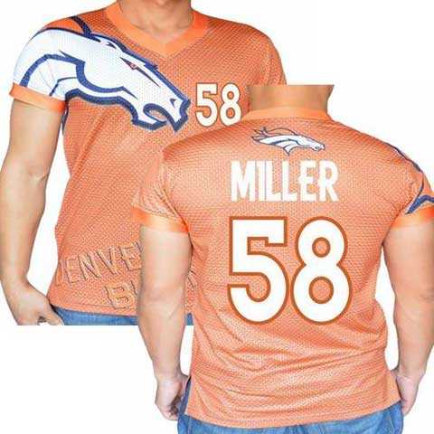 Denver Broncos Orange #58 Von Miller Stretch Name Number Player Personalized Blue Mens Adults NFL T-Shirts Tee Shirts