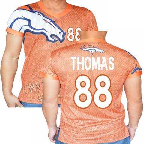 Denver Broncos Orange #88 Demaryius Thomas Stretch Name Number Player Personalized Blue Mens Adults NFL T-Shirts Tee Shirts