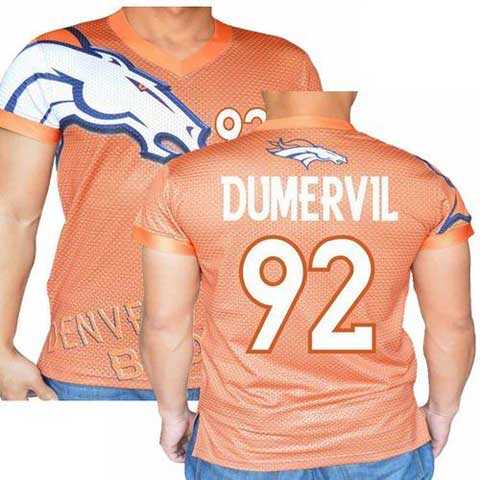 Denver Broncos Orange #92 Dumervil Stretch Name Number Player Personalized Blue Mens Adults NFL T-Shirts Tee Shirts