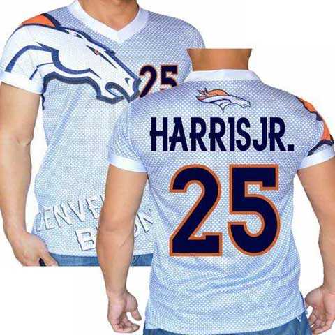 Denver Broncos White #25 Chris Harris Jr. Stretch Name Number Player Personalized Blue Mens Adults NFL T-Shirts Tee Shirts
