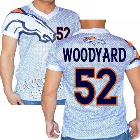 Denver Broncos White #52 Wesley Woodyard Stretch Name Number Player Personalized Blue Mens Adults NFL T-Shirts Tee Shirts