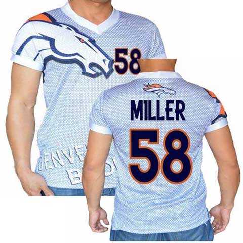 Denver Broncos White #58 Von Miller Stretch Name Number Player Personalized Blue Mens Adults NFL T-Shirts Tee Shirts