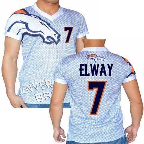 Denver Broncos White #7 John Elway Stretch Name Number Player Personalized Blue Mens Adults NFL T-Shirts Tee Shirts