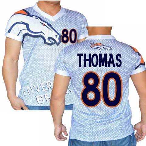 Denver Broncos White #80 Julius Thomas Stretch Name Number Player Personalized Blue Mens Adults NFL T-Shirts Tee Shirts