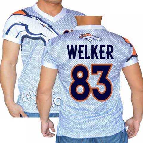 Denver Broncos White #83 Wes Welker Stretch Name Number Player Personalized Blue Mens Adults NFL T-Shirts Tee Shirts