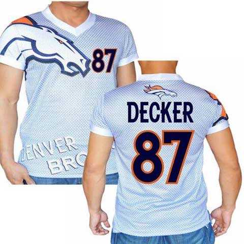Denver Broncos White #87 Eric Decker Stretch Name Number Player Personalized Blue Mens Adults NFL T-Shirts Tee Shirts