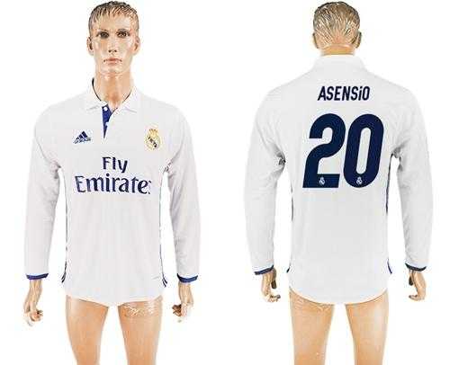 Real Madrid #20 Asensio White Home Long Sleeve Soccer Club Jersey