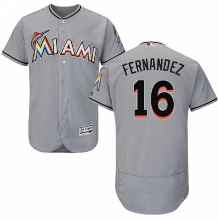 Men's Miami Marlins #16 Jose Fernandez Grey Flexbase Authentic Collection MLB Jersey