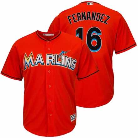 Men's Miami Marlins #16 Jose Fernandez Orange Cool Base Player Jersey