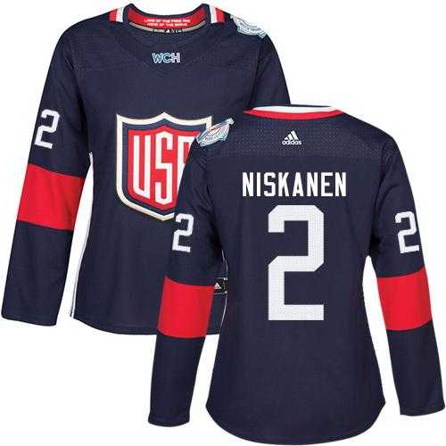 Women's Team USA #2 Matt Niskanen Navy Blue 2016 World Cup Stitched NHL Jersey