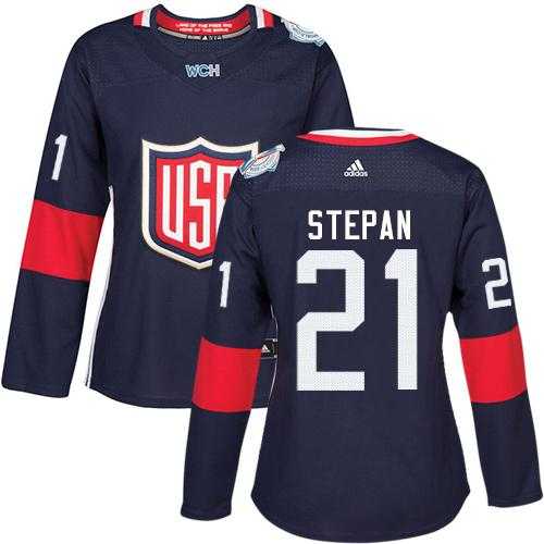 Women's Team USA #21 Derek Stepan Navy Blue 2016 World Cup Stitched NHL Jersey