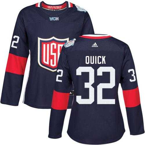 Women's Team USA #32 Jonathan Quick Navy Blue 2016 World Cup Stitched NHL Jersey
