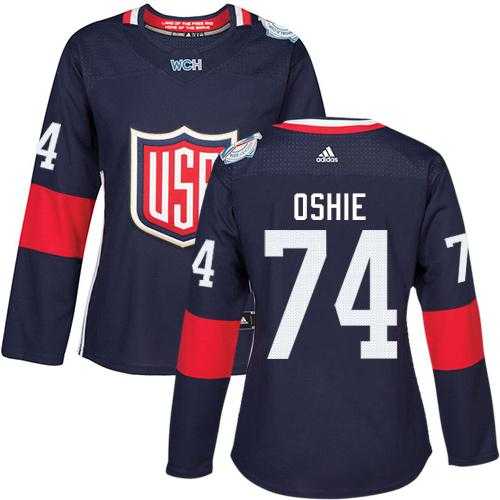 Women's Team USA #74 T. J. Oshie Navy Blue 2016 World Cup Stitched NHL Jersey