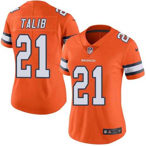 Women's Nike Denver Broncos #21 Aqib Talib Orange Stitched NFL Limited Rush Jersey