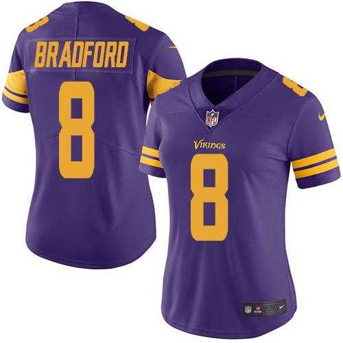 Women's Nike Minnesota Vikings #8 Sam Bradford Purple Stitched NFL Limited Rush Jersey