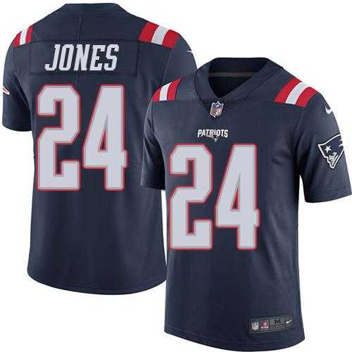 Nike New England Patriots #24 Cyrus Jones Navy Blue Men's Stitched NFL Limited Rush Jersey