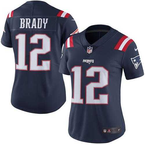 Women's Nike New England Patriots #12 Tom Brady Navy Blue Stitched NFL Limited Rush Jersey Women's Nike New England Patriots #12 Tom Brady Navy Blue Stitched NFL Limited Rush Jersey