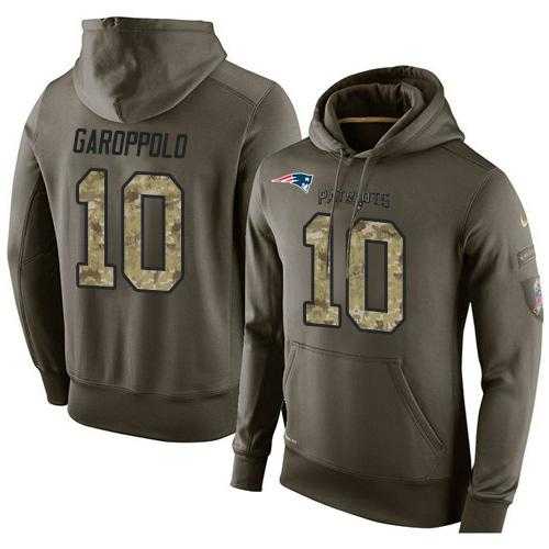 NFL Men's Nike New England Patriots #10 Jimmy Garoppolo Stitched Green Olive Salute To Service KO Performance Hoodie