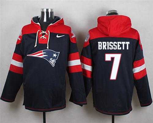 Nike New England Patriots #7 Jacoby Brissett Navy Blue Player Pullover NFL Hoodie