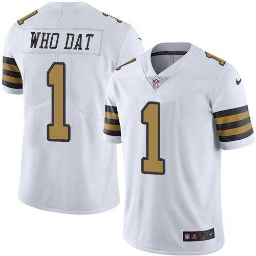 Nike New Orleans Saints #1 Who Dat White Men's Stitched NFL Limited Rush Jersey