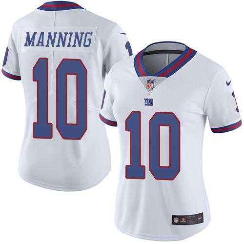 Women's Nike New York Giants #10 Eli Manning White Stitched NFL Limited Rush Jersey