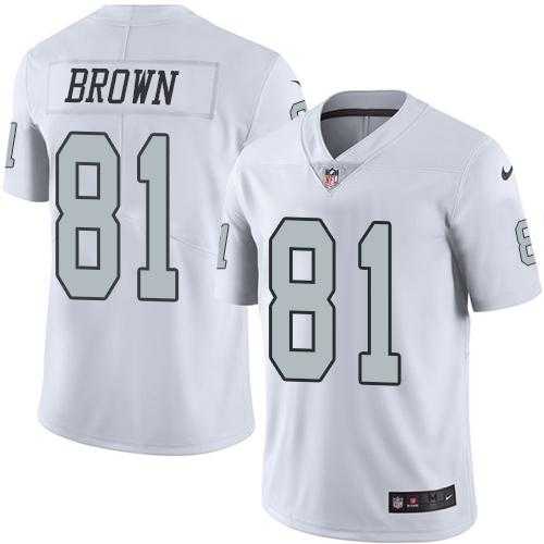 Nike Oakland Raiders #81 Tim Brown White Men's Stitched NFL Limited Rush Jersey
