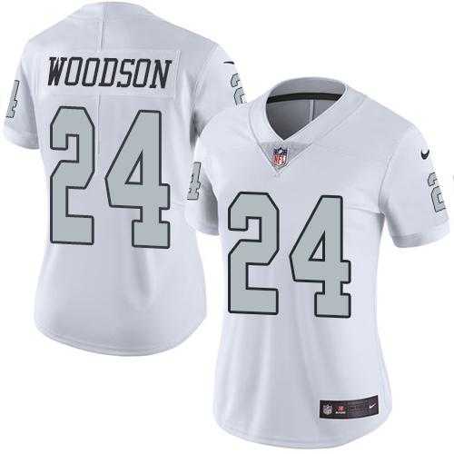 Women's Nike Oakland Raiders #24 Charles Woodson White Stitched NFL Limited Rush Jersey