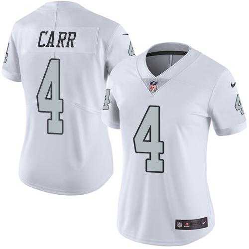 Women's Nike Oakland Raiders #4 Derek Carr White Stitched NFL Limited Rush Jersey