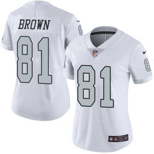 Women's Nike Oakland Raiders #81 Tim Brown White Stitched NFL Limited Rush Jersey