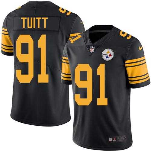 Youth Nike Pittsburgh Steelers #91 Stephon Tuitt Black Stitched NFL Limited Rush Jersey