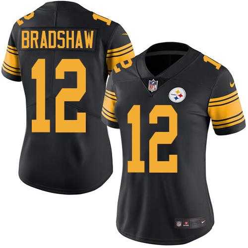 Women's Nike Pittsburgh Steelers #12 Terry Bradshaw Black Stitched NFL Limited Rush Jersey