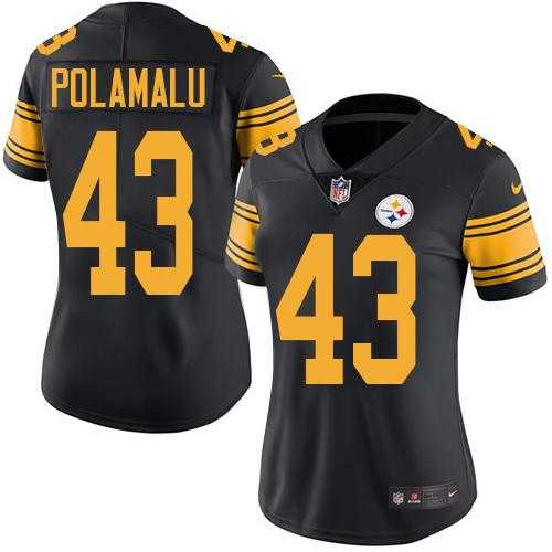 Women's Nike Pittsburgh Steelers #43 Troy Polamalu Black Stitched NFL Limited Rush Jersey