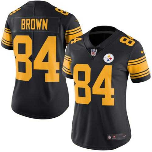 Women's Nike Pittsburgh Steelers #84 Antonio Brown Black Stitched NFL Limited Rush Jersey