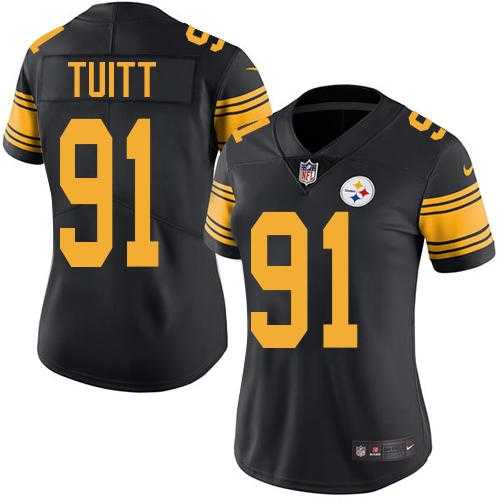 Women's Nike Pittsburgh Steelers #91 Stephon Tuitt Black Stitched NFL Limited Rush Jersey